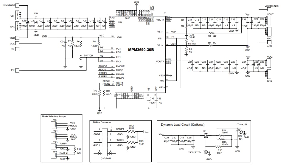 Schematic - Monolithic Power Systems (MPS) EVM3690-30B-BF-00A Step-Down Evaluation Board